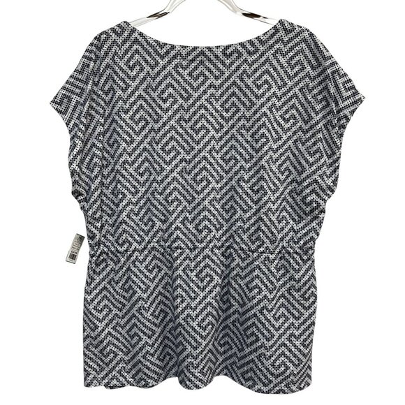 Tommy Bahama Blue and White Greek Cay Blouse Cinch Waist Tassel Size XL - Picture 2 of 5